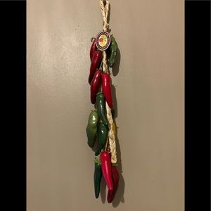 Cluster of red and green hot peppers